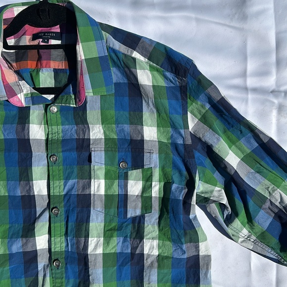 Ted Baker Mens Plaid Button Down Shirt Size 6 - Picture 4 of 5